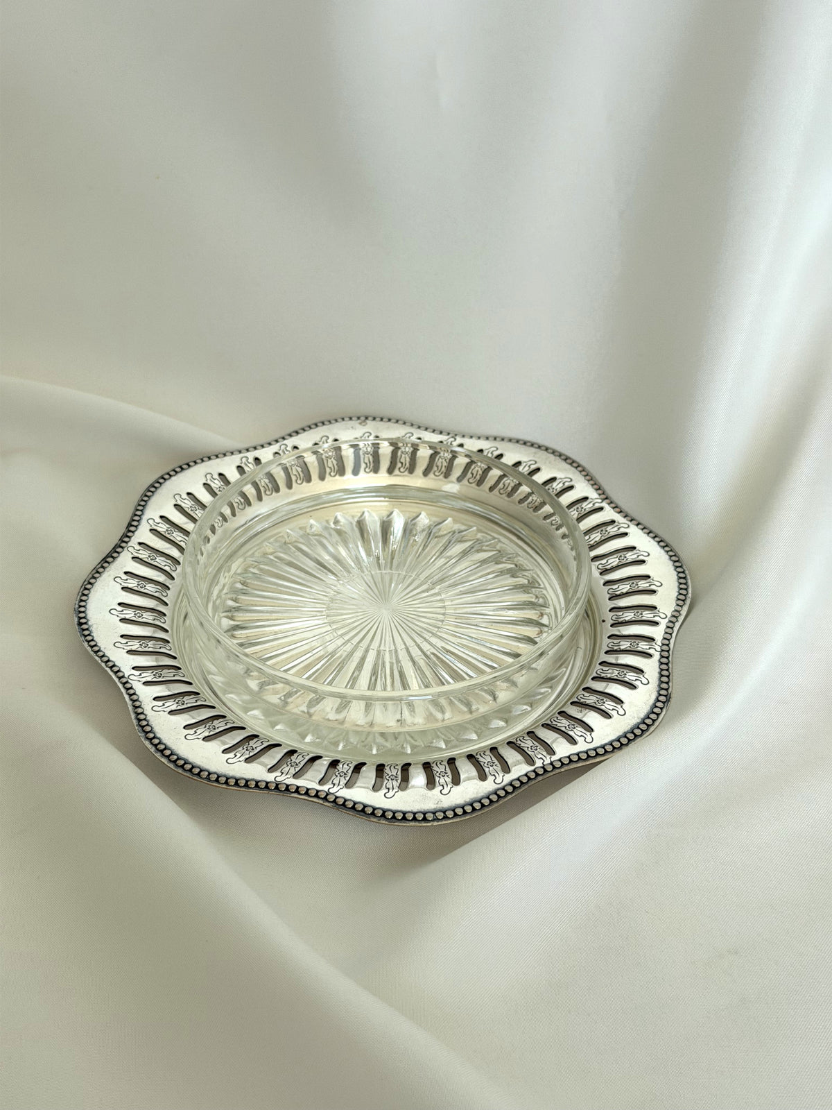 Fluted Glass Silver-Rim Dish - view 1
